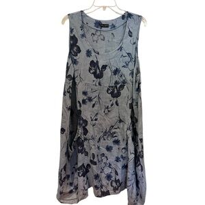 Luca Vanucci 100% linen blue floral lagenlook midi dress with pockets size XL